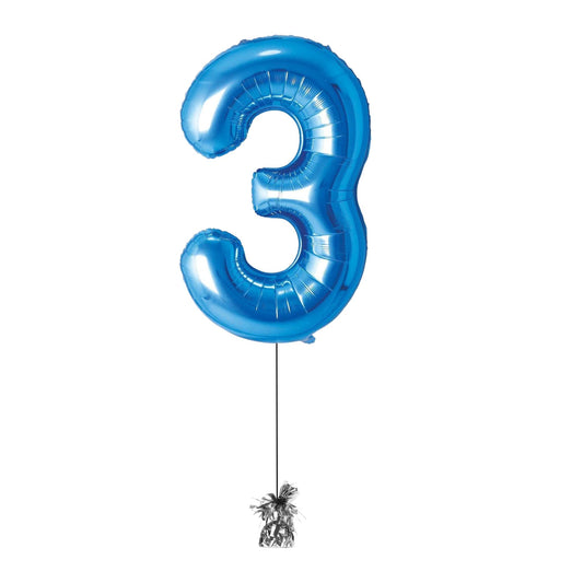 34 inch Blue Balloon Number 3 Helium filled