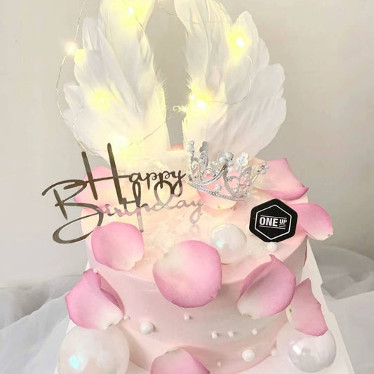 Vancouver Fresh Flower Pink rose petals Princess Crown Birthday Feather Cake