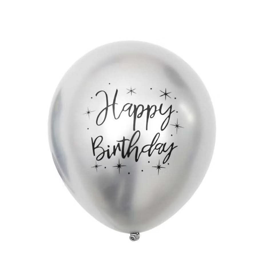 11-Inch Chrome Silver Happy Birthday Helium Balloon – Elegant Party Accent