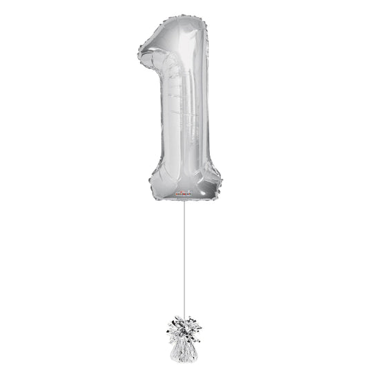 34 inch silver Balloon Number 1 Helium filled