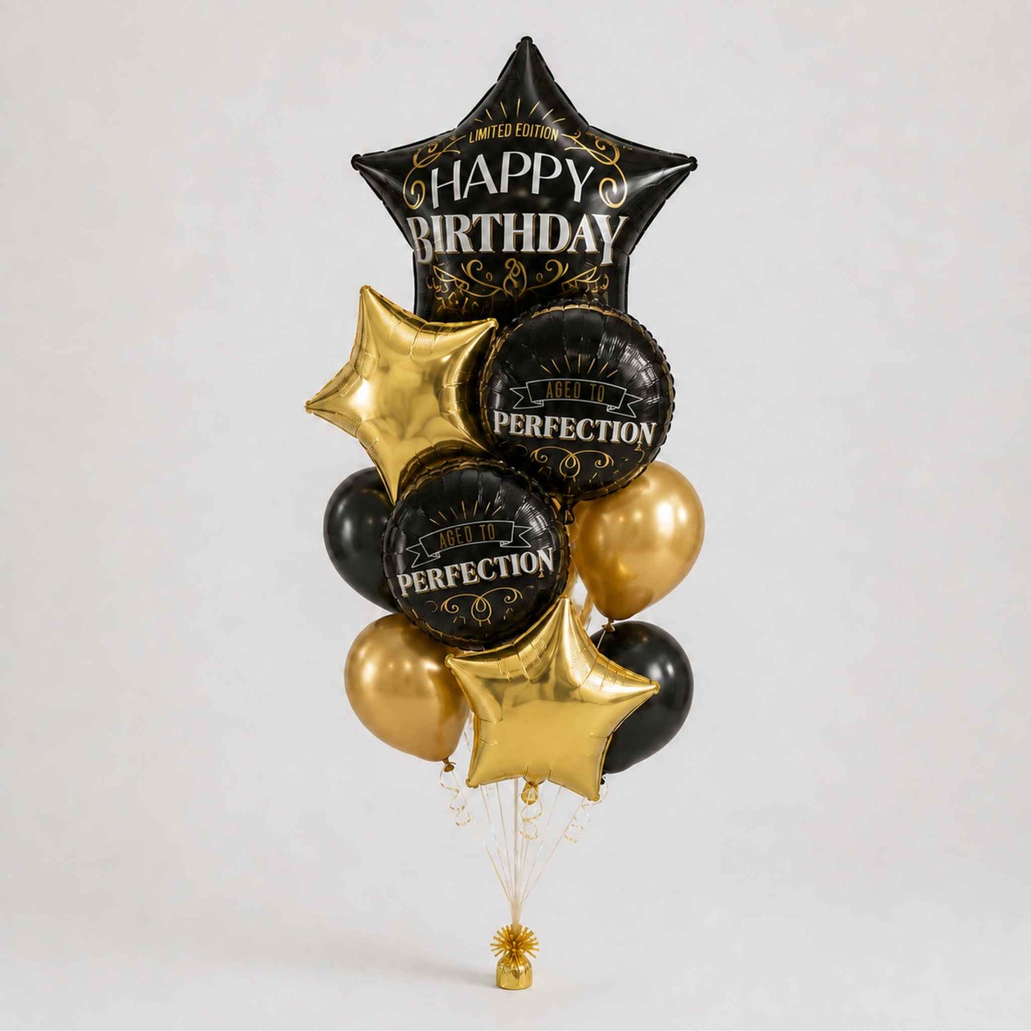 Black & Gold Adult Birthday Balloon Bouquet