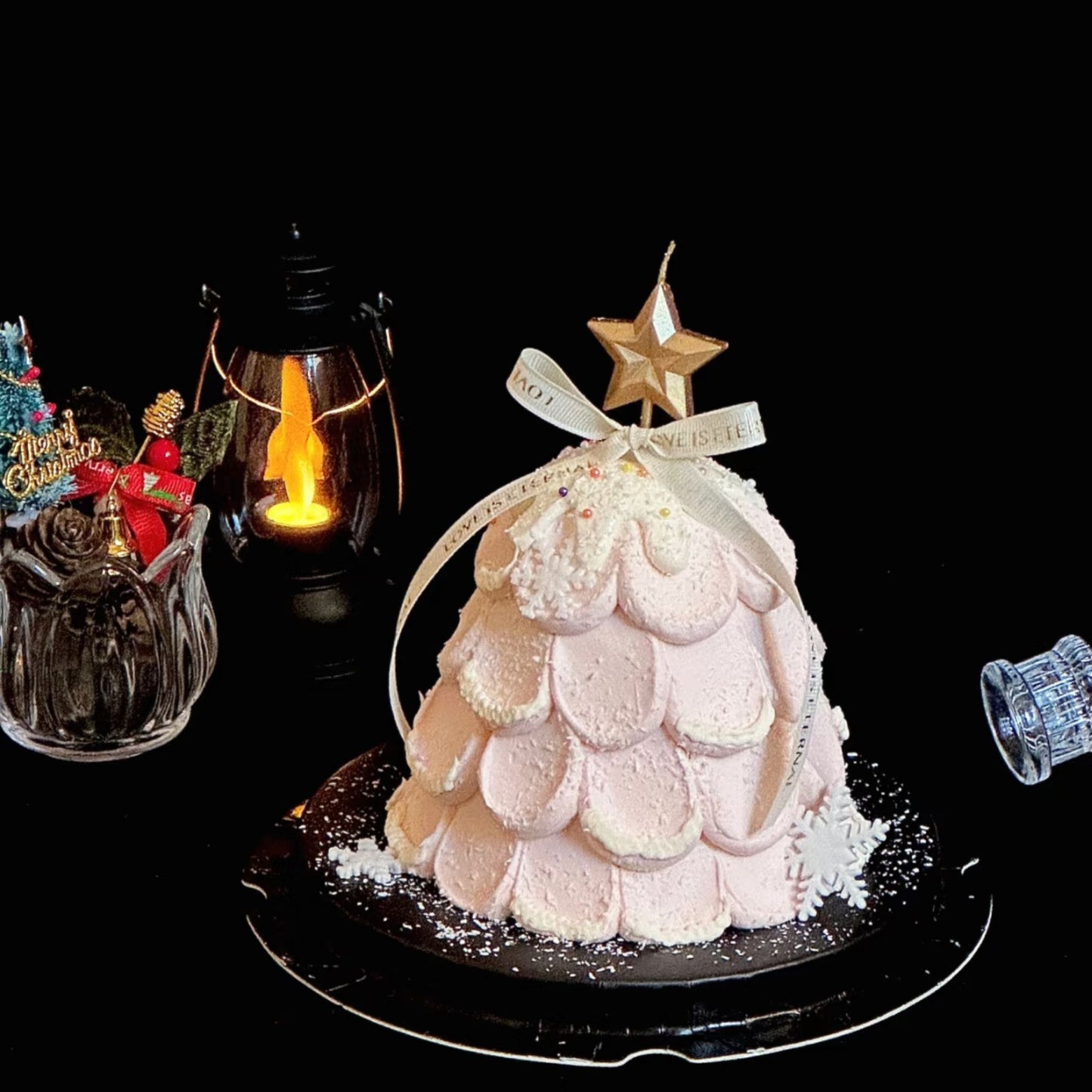 Christmas Party Favorite Fresh Pink Christmas Tree Cake