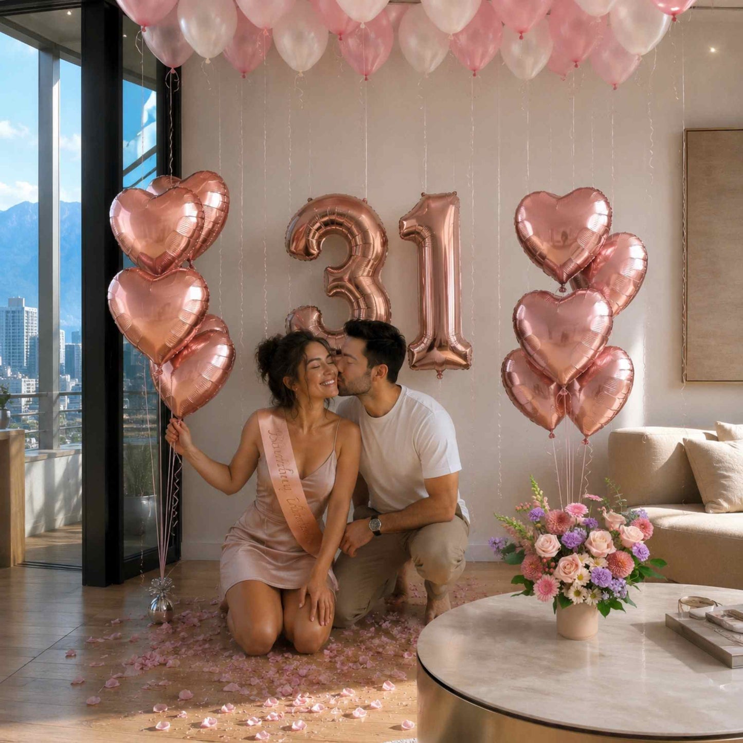 Rose Gold Pink Birthday Balloon Bouquets