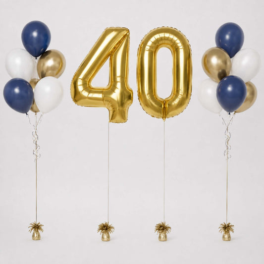 Navy Blue & Chrome Gold Birthday Balloon Bouquet