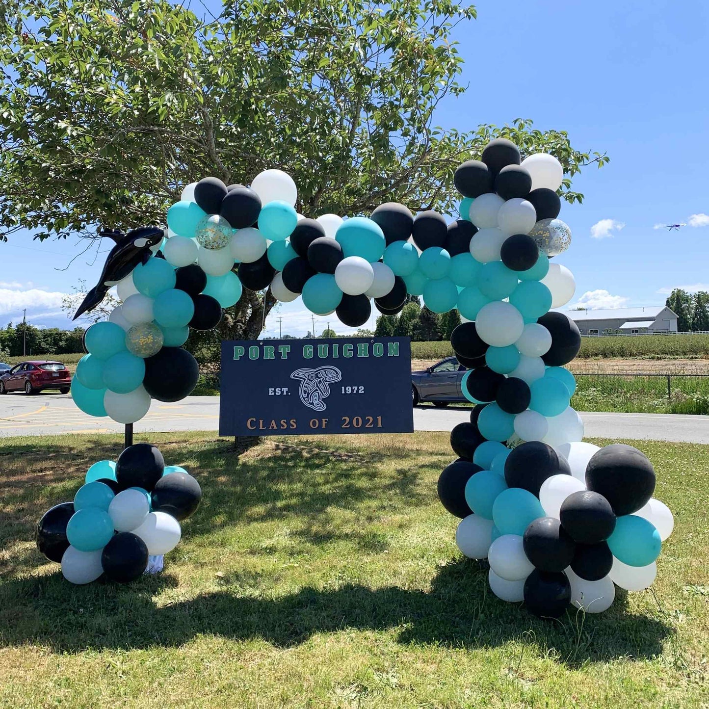 Luxury Graduation Balloon Arch Backdrop with Custom Sign