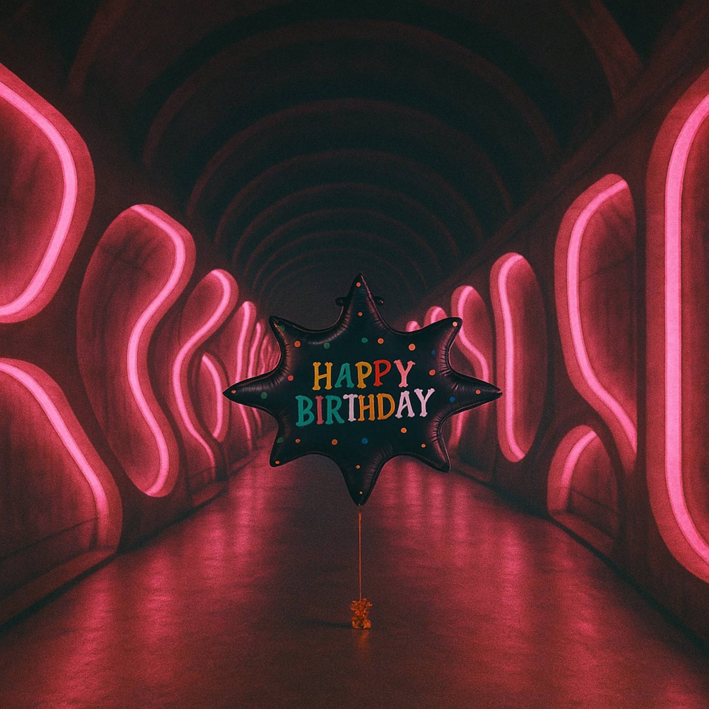 A bouquet of balloons featuring a 27-inch helium-filled Happy Birthday Blast foil balloon in blue and gold, accompanied by two smaller balloons in blue and white, all arranged with white curling ribbon against a wall.