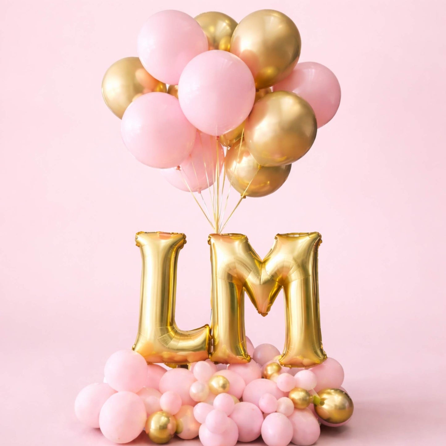 Luxury Pink & Gold Letter Balloon Bouquet with Helium