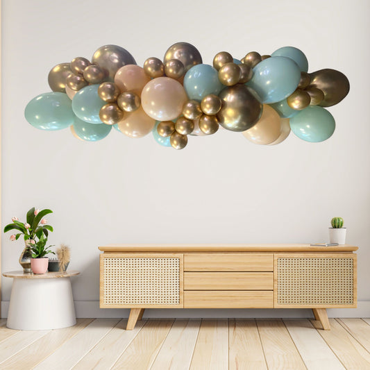 one-up-balloon-garland-gold-green-birthday-setup