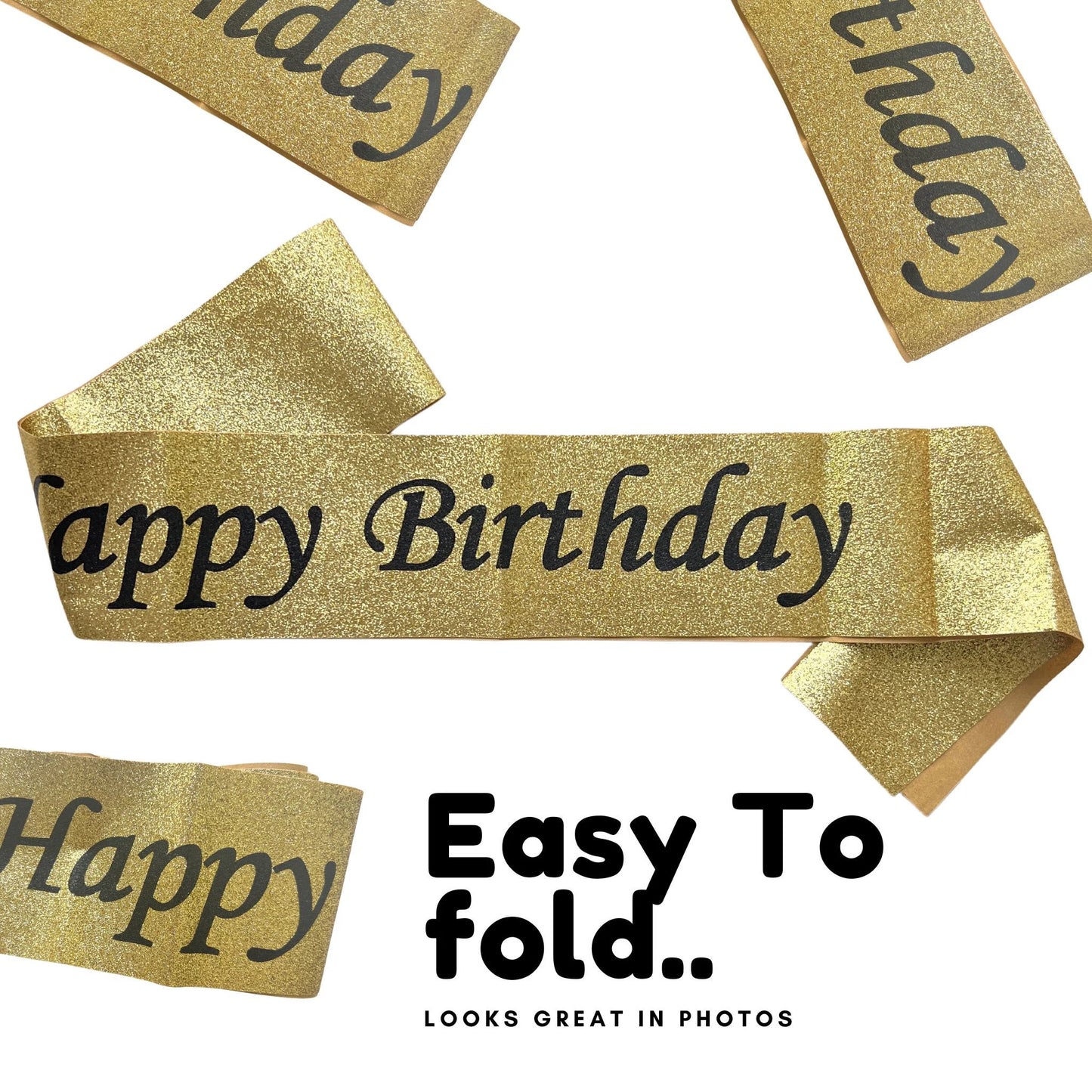 Happy birthday gold sash with glitter