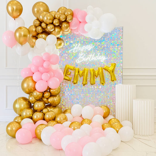 Iridescent Luxury Pink Lemonade Backdrop Panel Birthday Balloon Decoration Set Up