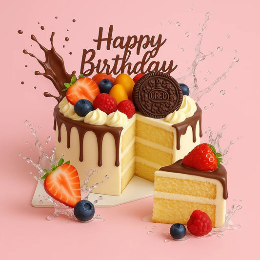 Classic Chocolate drip on fruits cake