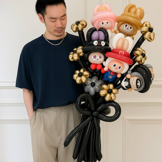 Limited Edition Black Cool Labubu Balloon Flower Bouquet Gift