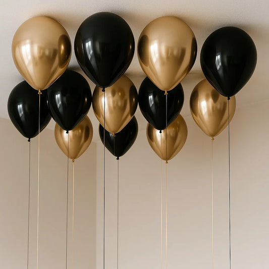 12 Black and Chrome Gold Ceiling Helium Balloons