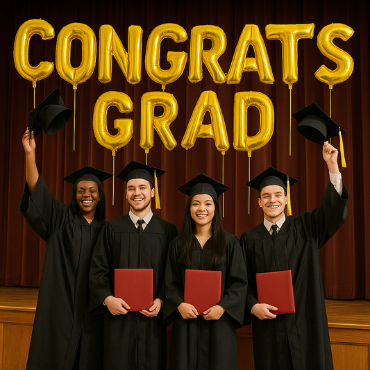 CONGRATS GRAD Jumbo Gold Helium Letter Balloon Set