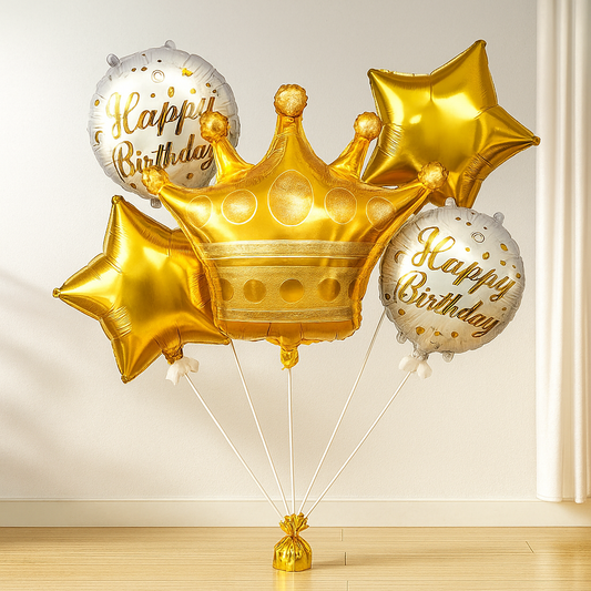 Gold Jumbo Crown Birthday Helium Balloon Set – Regal Party Decor