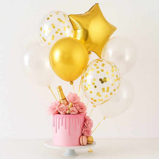 Gold Champagne Pink Roses Celebrate Cake