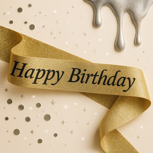 One Up Happy Birthday Gold Sparkly Sash