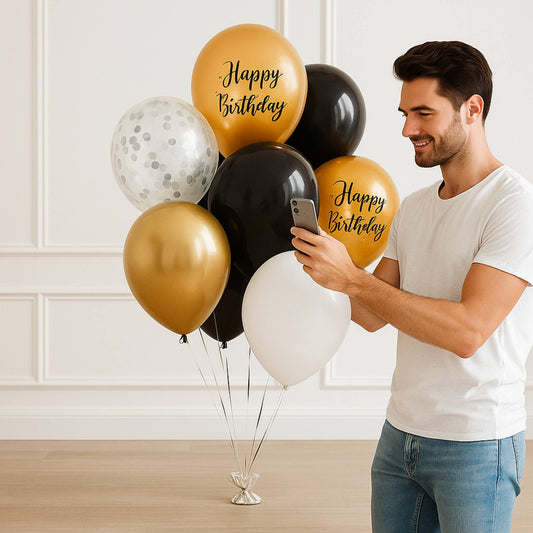 Golden Noir Birthday Balloon Array Balloon Bouquet of 10
