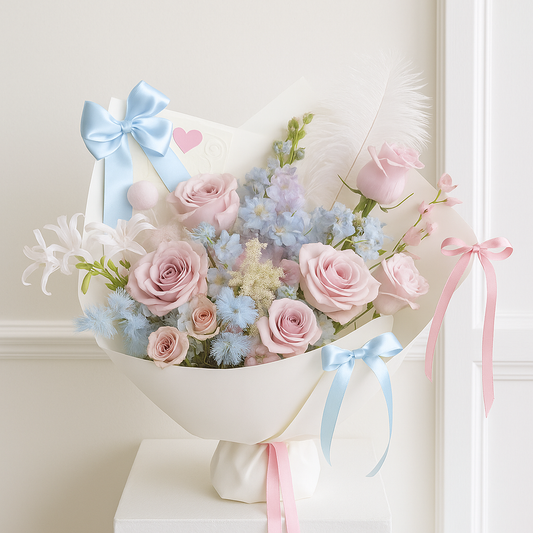 Designer's Choice Pink and Blue Icing Luxury Flower Bouquet