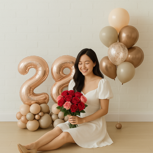 GLAM TAN - CONFETTI BOUQUET & NUMBER PEDESTALS SET