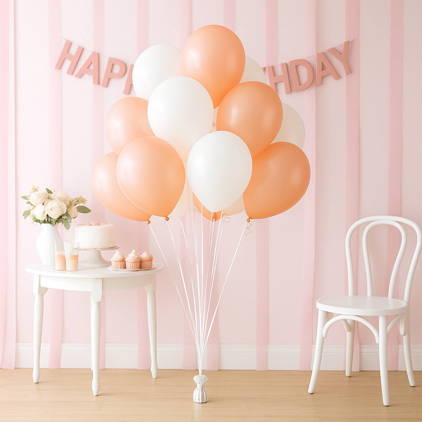 Balloon Bouquet of 16 - Rose Gold & White