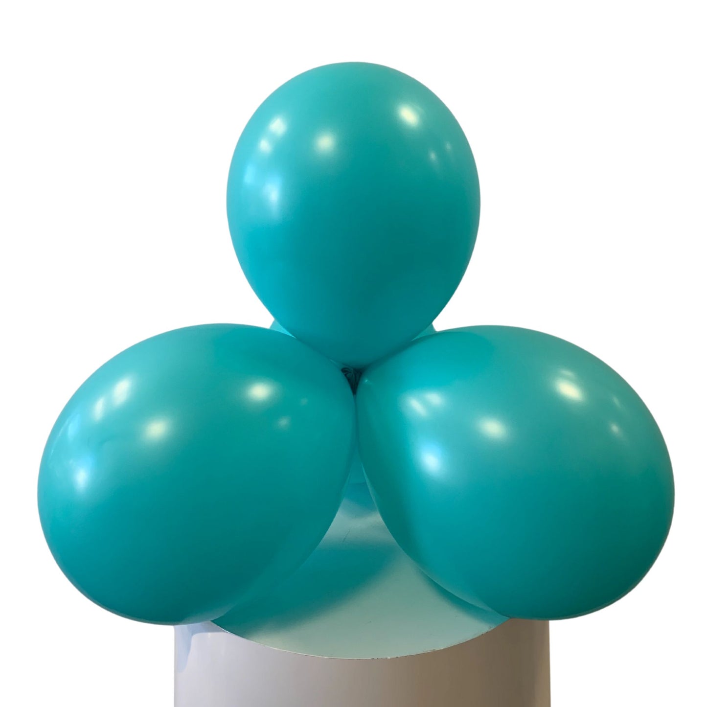Three teal balloons on a white background