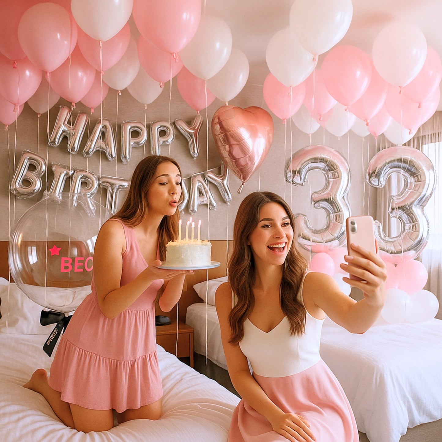 Happy Birthday Pink Balloon Backdrop Set