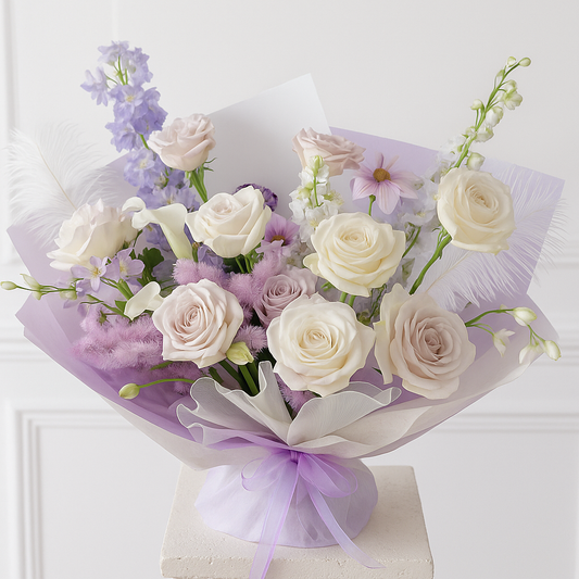 Designer's Choice Purple Lilac and white Fresh Luxe Flower Bouquet