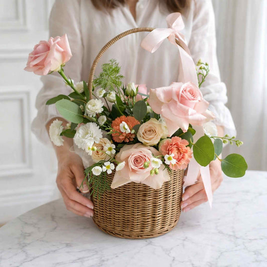 Super gift soft colored small fresh flower basket