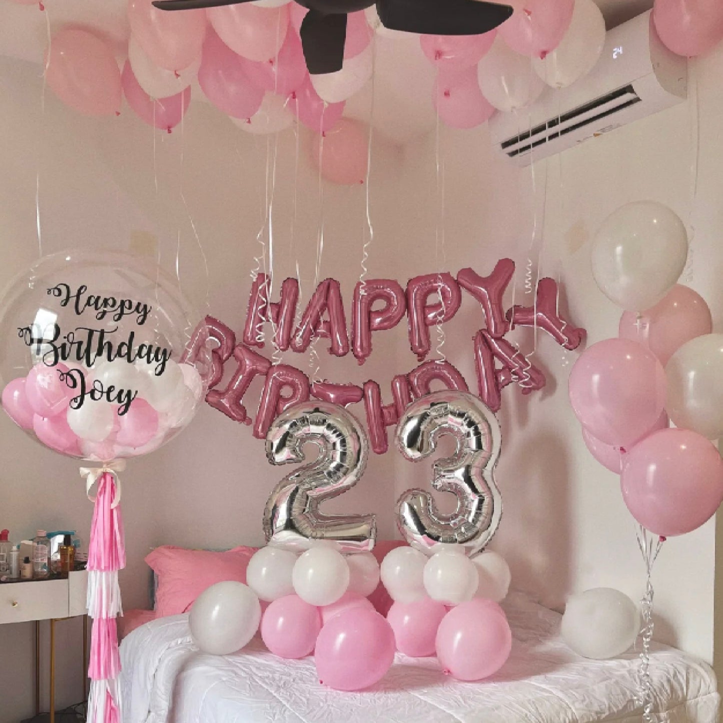 Birthday bunting package - pink and white