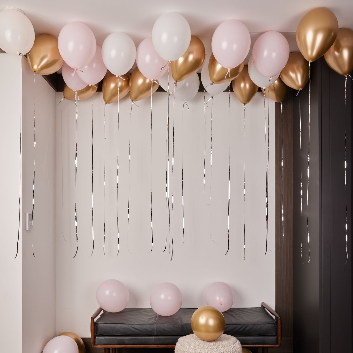 Helium Filled Party Fun Gold Pink And White Ceiling Balloon Set