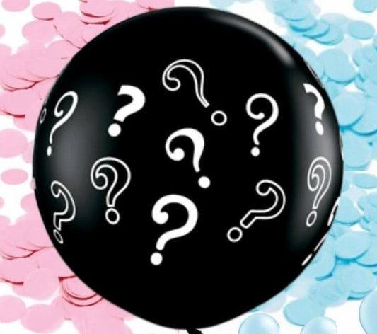 36 inch Question Marks Black Baby Gender Reveal Confetti Balloons - ONE UP BALLOONS