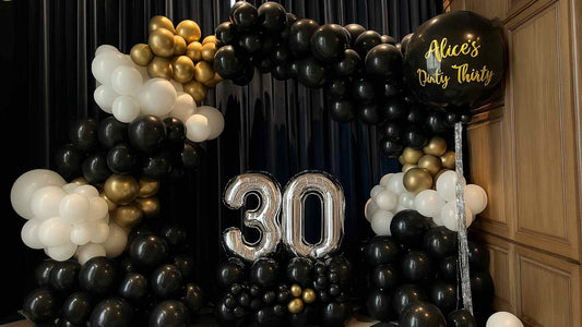 Elegant 30th Birthday Decor Vancouver | JW Marriott Parq Balloon & Cake Setup