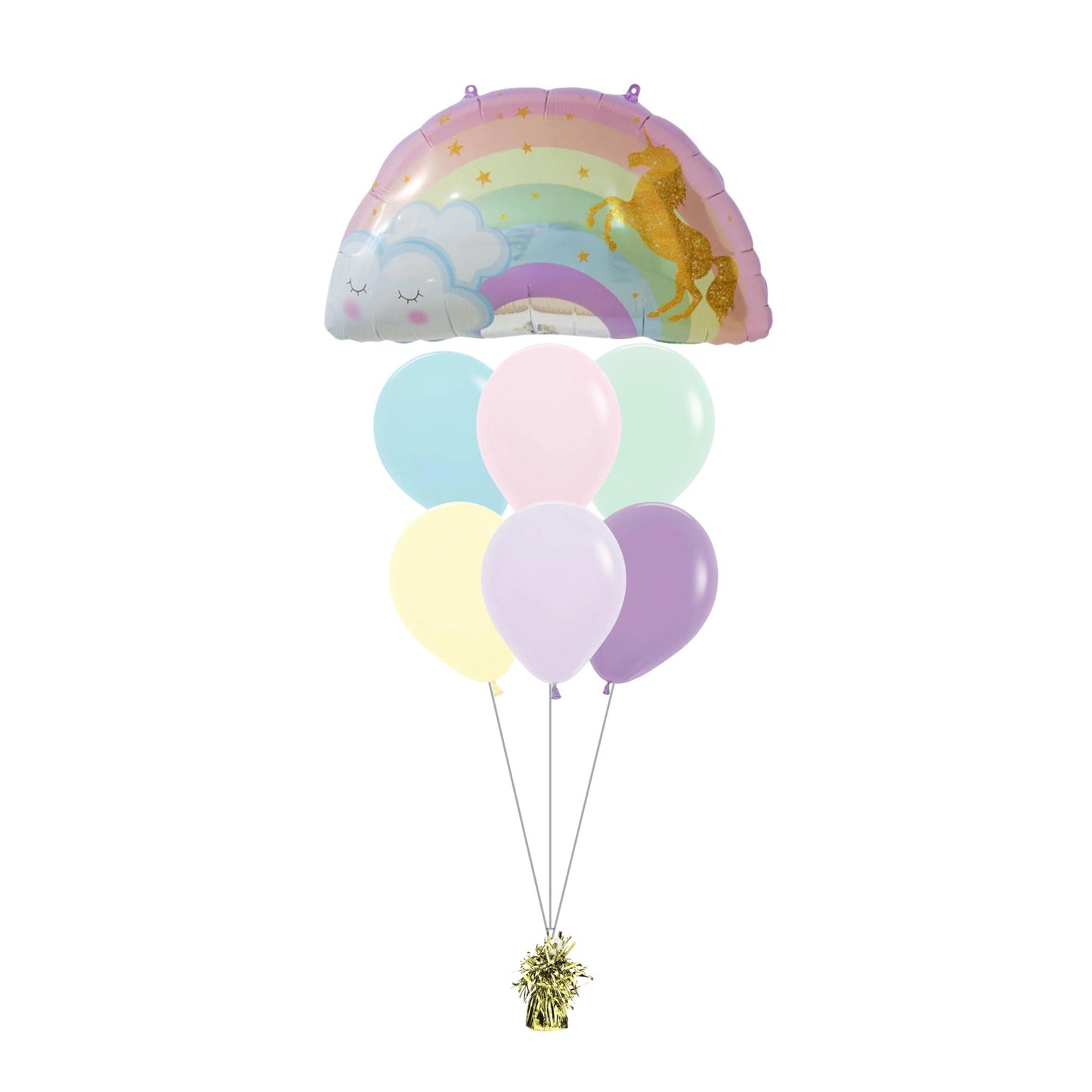 29 inch helium filled pastel unicorn rainbow foil balloon