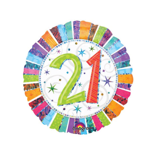 18" Holographic Radiant Birthday 21 Balloon