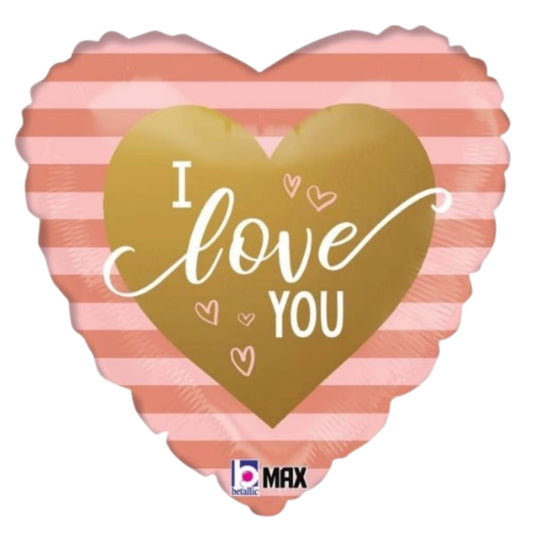 18″ Rose Gold Stripes I Love You – Foil Balloon