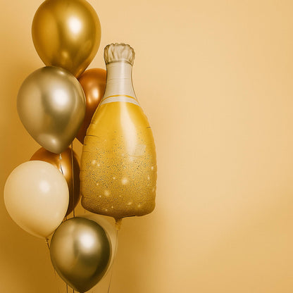 Fathers Day champagne foil balloon bouquet with helium-filled chrome gold, silver, rose gold, white, and clear latex balloons Canada delivery.