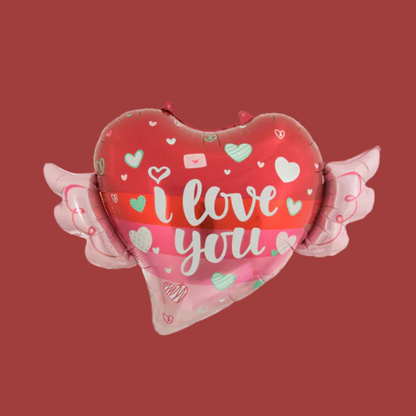 Heart Wings I love you Airfilled Foil Balloon