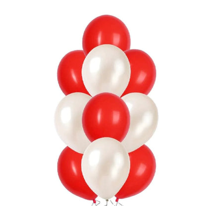 Classic red and white helium balloon bouquet of 10