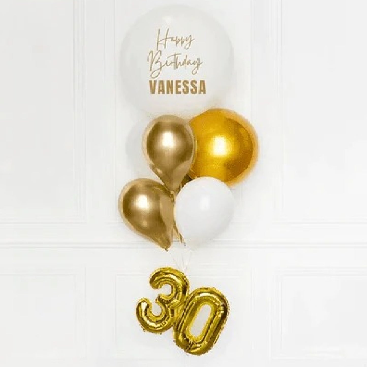 White Elegant Golden Shine Party Birthday Balloon Bouquet