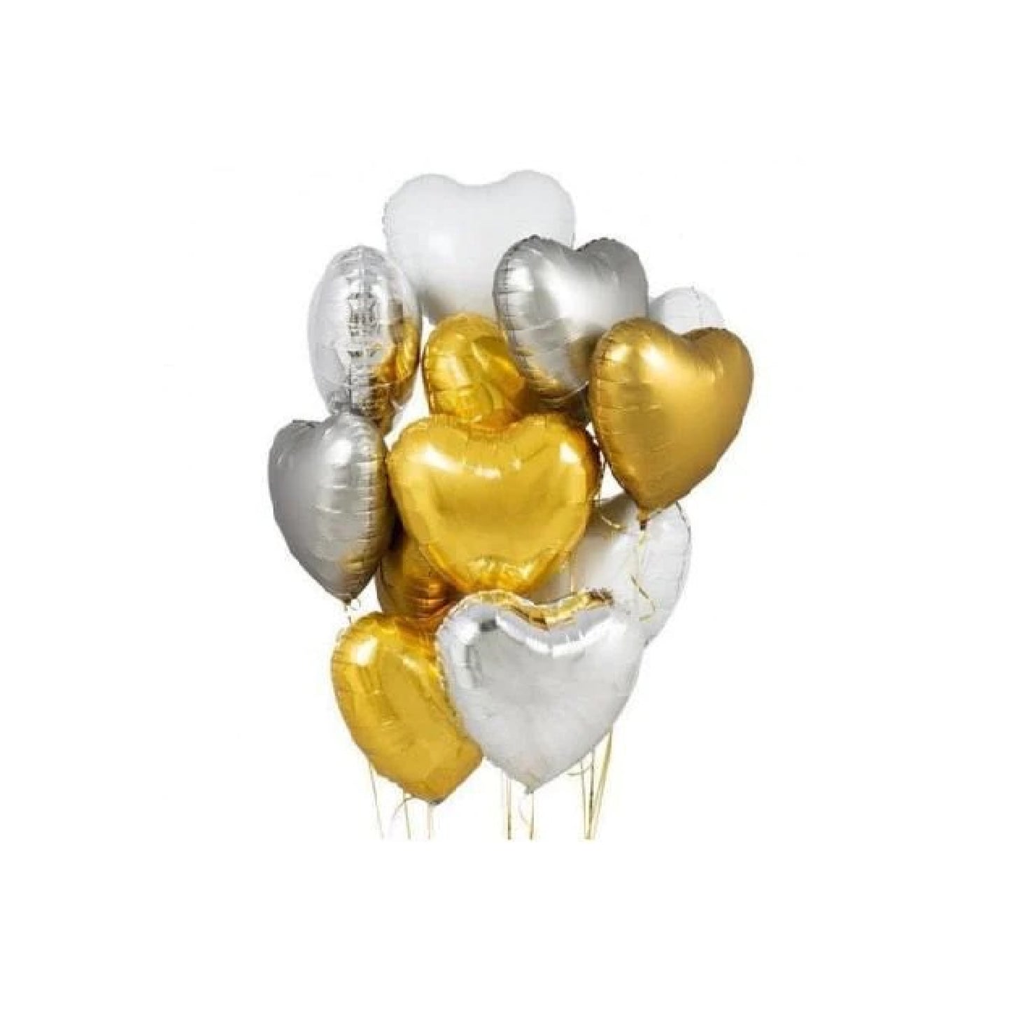 Foil Heart Balloon Bouquet of 12- Gold and Silver Theme