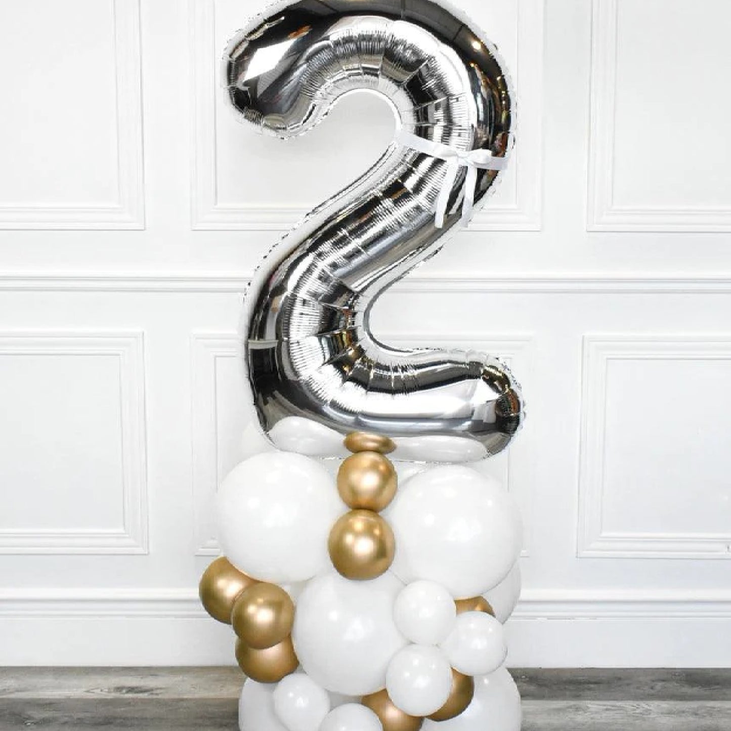 Number Balloon Column - Chrome Gold & White 6FT