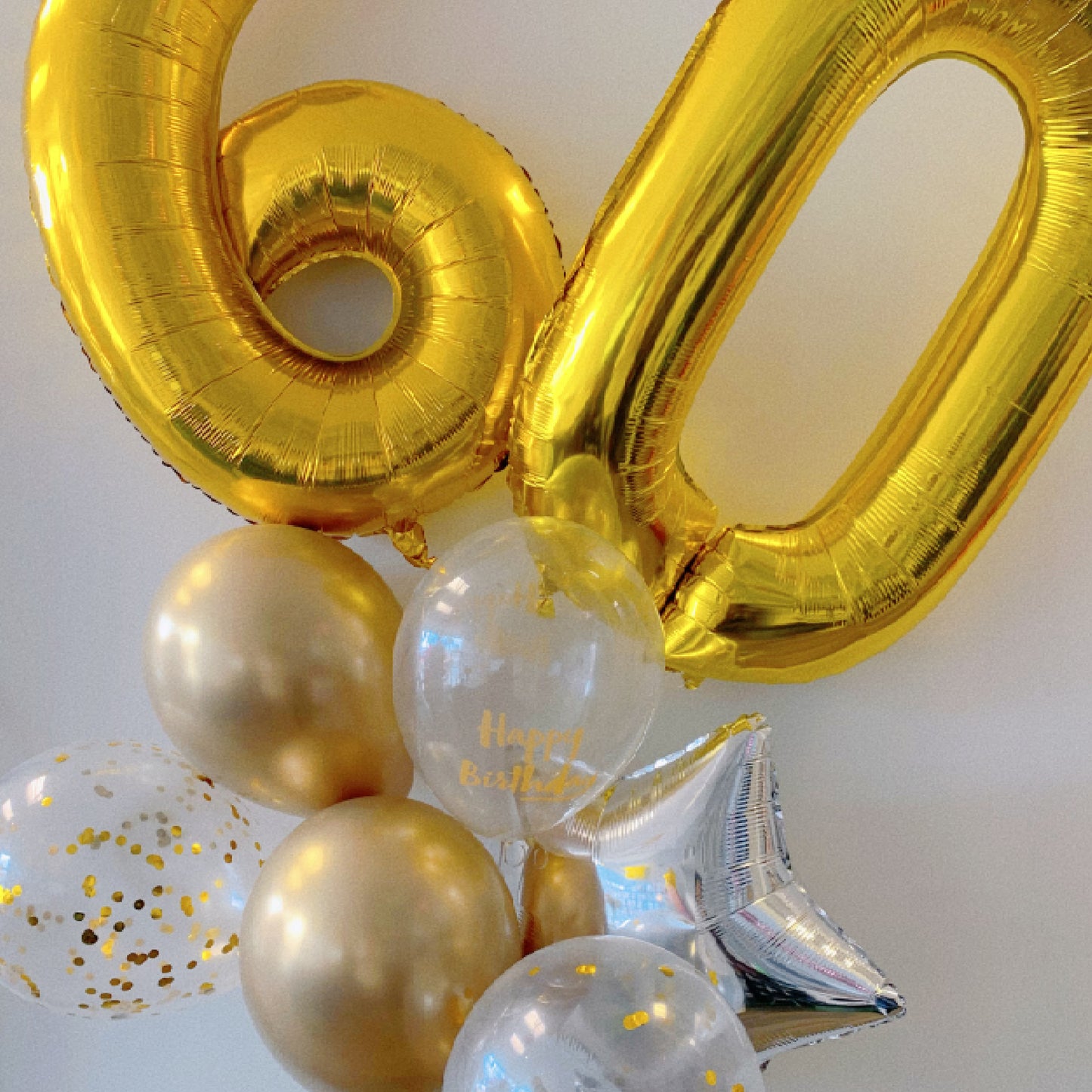 11 inch helium filled Clear Gold Script Happy Birthday Latex Balloon