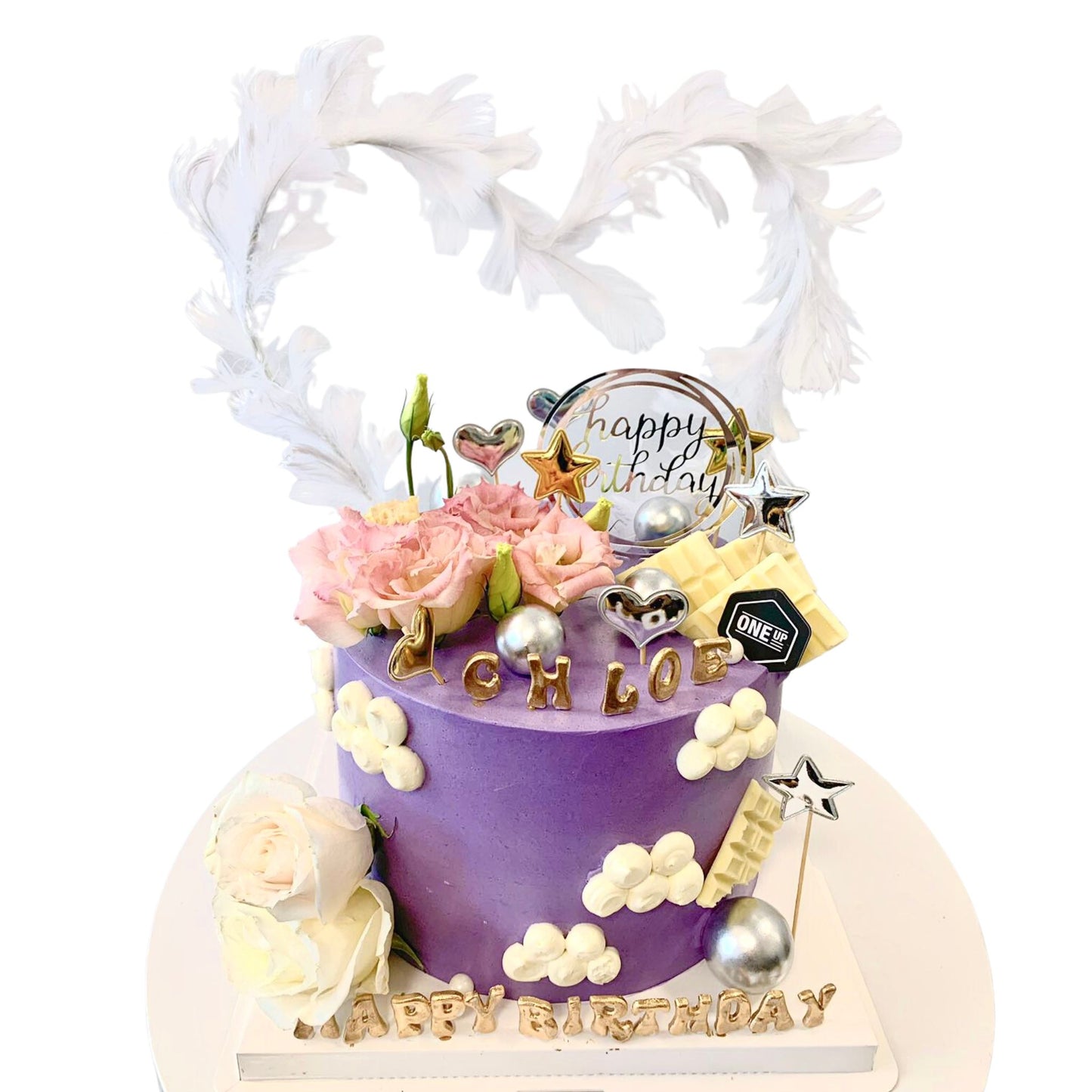 Vancouver Purple Feather White Rose Chocolate Birthday Cake