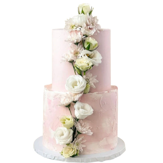 Pink floral wedding cake two tier 