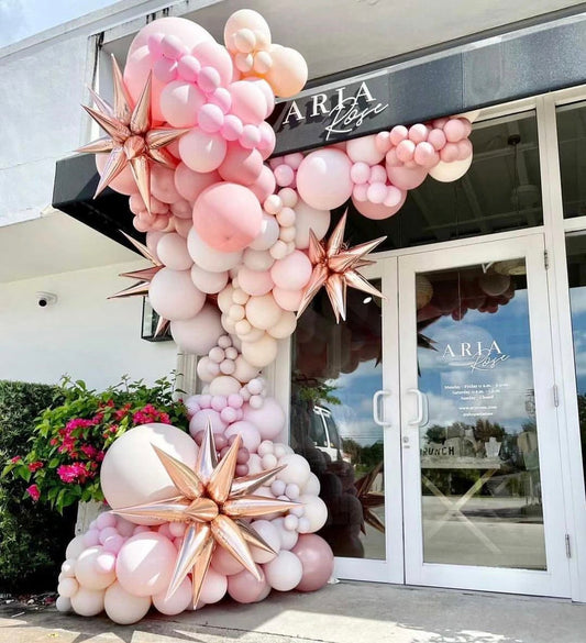 Pink Sparks foil balloon organic garland grand opening store balloon decoration