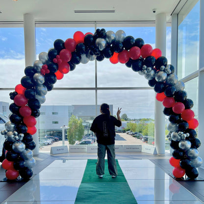Organic Super Red Black Chrome Silver Custom Air-Filled Balloon Arch – Perfect for Any Occasion