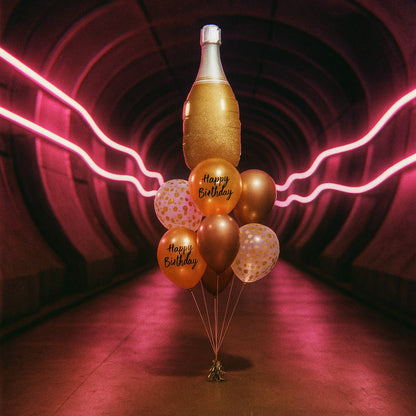 Gold Champagne Birthday Helium Confetti Balloon Bouquet