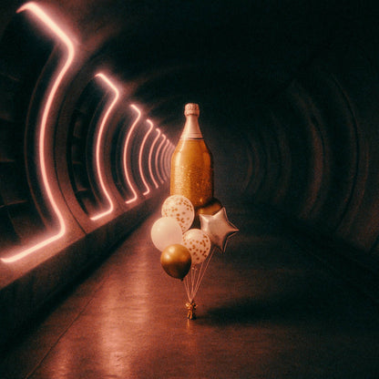 Gold Champagne Birthday Helium Confetti Balloon Bouquet