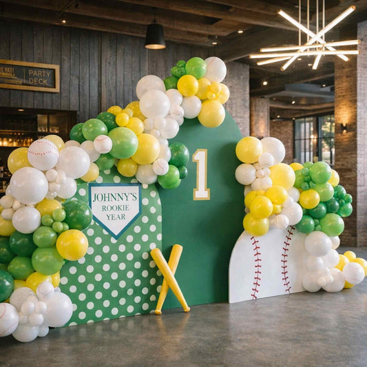 Baseball Super Fan Birthday Trio Customizable Backdrop Balloon Set Up
